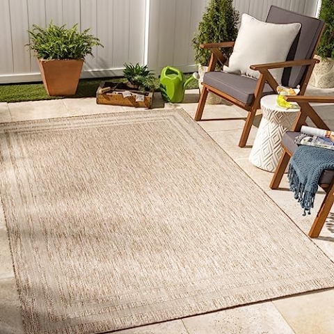 Livabliss Outdoor Teppich Wetterfest, Colos - In- und Outdoor für Balkon 160x213 cm, Terrasse, Garten, Küche - Boho Style, für Draußen - Beige und Creme