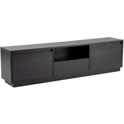 Stylish and Sturdy TV Stand, Wood Black, 160 x 42 x 18 | Made from 100% Melamine Coated Particle Board, Thickness:18 mm | Perfect for Modern Home Office & Study Spaces, Elegant and Functional Design