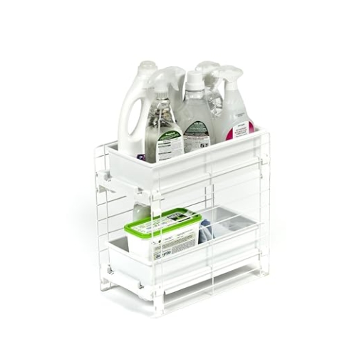 Iris Ohyama, Regal, Schrankorganizer, Unterschrankregal, Ausziehbar, Kunststoffaufbewahrung für Küchenschränke, Vorratskammer, Lebensmittel und Küchenutensilien - Slide Tray Rack UST-2V- Weiß