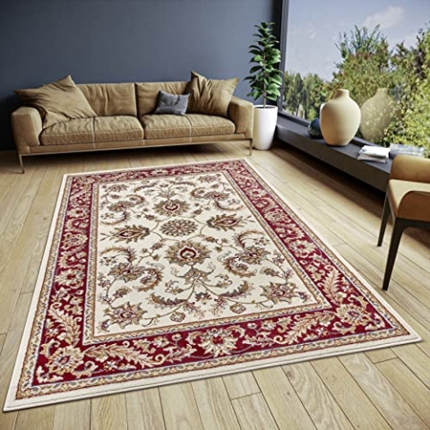 Hanse Home Reni Teppich Orientalisch – Orient Läufer klassisch dicht gewebt mit Ornamenten und Blumenmotiven Weicher Kurzflor für Schlafzimmer, Esszimmer, Wohnzimmer, Flur – Creme Rot, 160x235cm