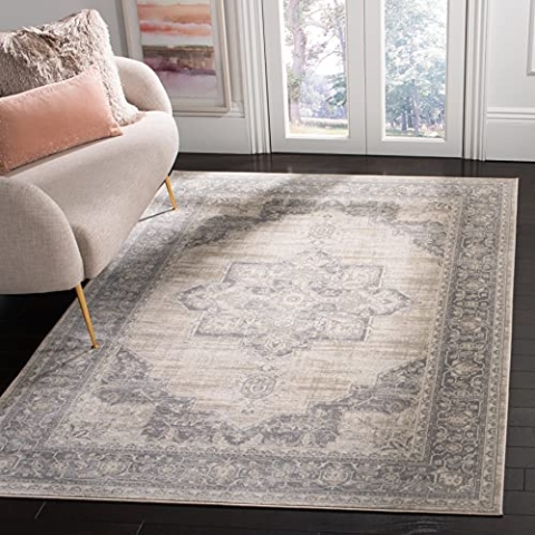 SAFAVIEH Traditionell Teppich für Wohnzimmer, Esszimmer, Schlafzimmer - Brentwood Collection, Kurzer Flor, Creme und Grau, 122 X 183 cm