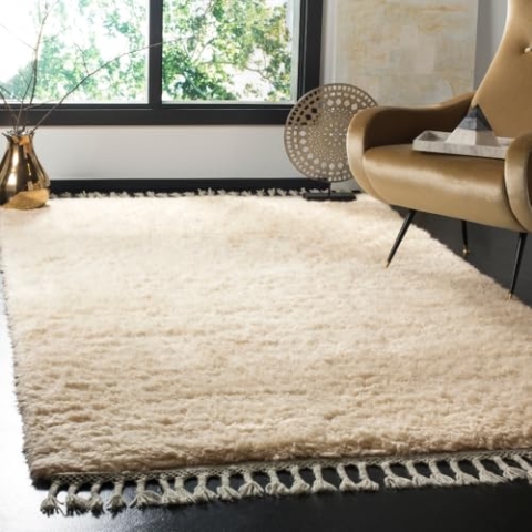 SAFAVIEH Boho Teppich für Wohnzimmer, Esszimmer, Schlafzimmer - Casablanca Collection, Kurzer Flor, Beige, 152 X 244 cm