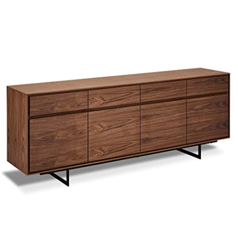 Ibbe Design Nussbaum Sideboard Anrichte MDF Walnuss Furnier Kommode mit 4 Türen und 4 Schubladen Tokyo, Schwarz Metall Gestell, 205x45x82 cm