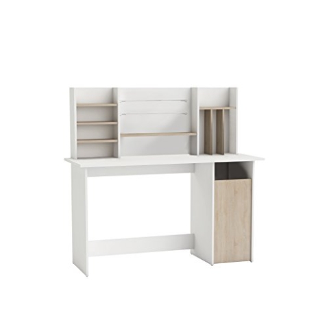 Demeyere 379138 Schreibtisch 1 Kaster und Aufsatz AMBRE, 134,8 x 73,7 x 50,1 cm, sonoma eiche mit struktur / weiß