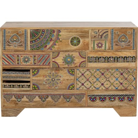 Kare Design Kommode Menorca, Braun/Mehrfarbig, Handbemalte Schrank, 14 Schubladen, Jedes Stück EIN Unikat, Handgearbeitetes Massivholz, Kommode für Schlafzimmer, Ablage für Flur, 80x116x37 cm (H/B/T)
