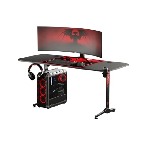 Diablo X-Mate Gaming Tisch 160 cm x 75 cm x 75 cm Schreibtisch PC Computertisch Ergonomisch Carbon Tischplatte Kopfhörerhaken Getränkehalter Rutschfester Fußschutz