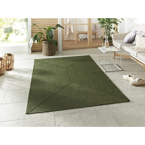 Northrugs Trenzado In- & Outdoor Teppich Wetterfest – Pflegeleicht Handmade-Look für Innen und Außen Gewebter Outdoorteppich Läufer für Balkon, Terrasse, Wohnzimmer, Garten – Grün, 80x150
