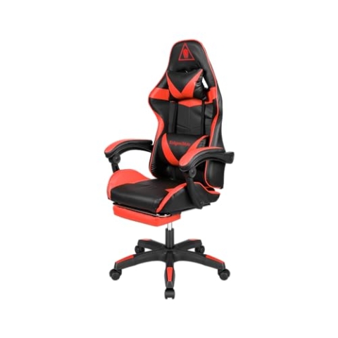 Kruger&Matz Gamingsessel Modell GX-150 KM0790-R Sessel mit Ausziehfuß, Kissen mit Massagefunktion, Weiches Kunstleder, Gummirollen, Farbe Schwarz-Rot