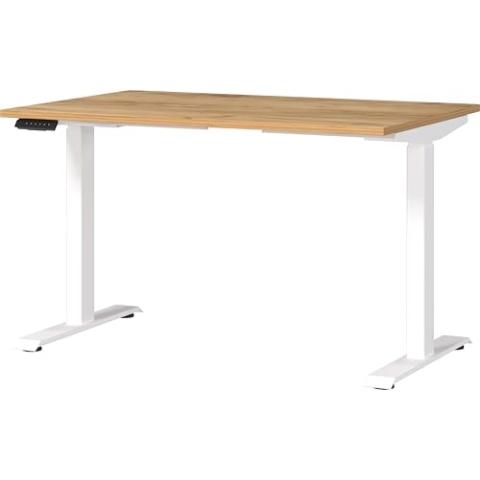Germania Schreibtisch 7907-242, in Navarra-Eiche-Nb./Weiß, EL. höhenverstellb., 120 x 120 x 80 cm (BxHxT)
