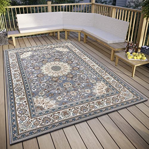 Hanse Home Kadi In- & Outdoor Teppich Orientalisch – Orient Flachgewebe, Orientalisches Design Klassisch, ÖKO-TEX Wetterfest & UV-beständig für Balkon, Terrasse, Garten – Grau Creme, 120x180cm