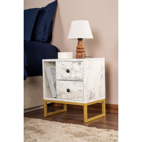Nightstand, Freesia Marble, Gold, 50 x 18 x 5 | 100% Melamine Coated Particle Board, Thickness:18 mm | Perfect for Modern Home Office & Study Spaces, Elegant and Functional Design