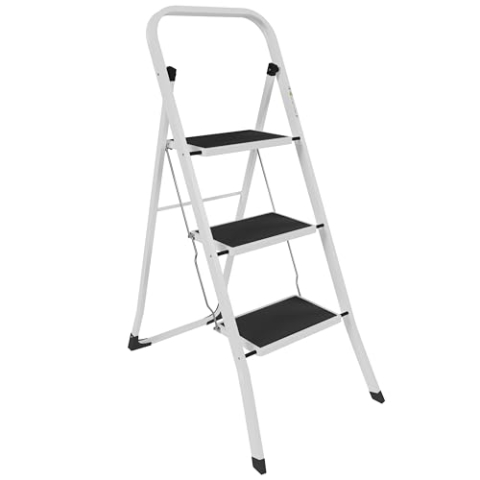 Home Vida Leiter mit 3 Stufen, Stahl, tragbar, klappbar, robust