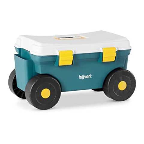 hillvert HT-RUNDLE-9 Fahrbarer Gartensitz mit Staufach 80 kg Rollsitz Garten Scooter
