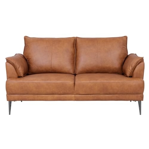 Furnhouse Soul 2-Sitzer Ledersofa Cognac Braun – Hochwertiges Echtleder Sofa – Skandinavisches Design, Taschenfederkern, Metallfüße, Moderner Komfort für Wohnzimmer, Zeitlos & Elegant