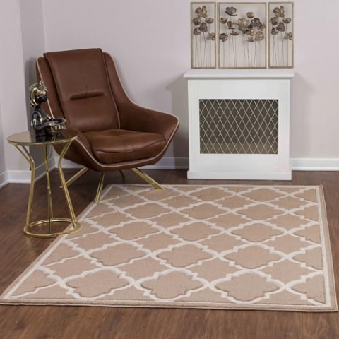 Livabliss Vannes Teppich Wohnzimmer Boho, großer Teppich Schlafzimmer 120x170 cm - Teppich für Esszimmer mit geometrischem Muster, Skandinavischer Wohnzimmerteppich modern in Braun und Beige