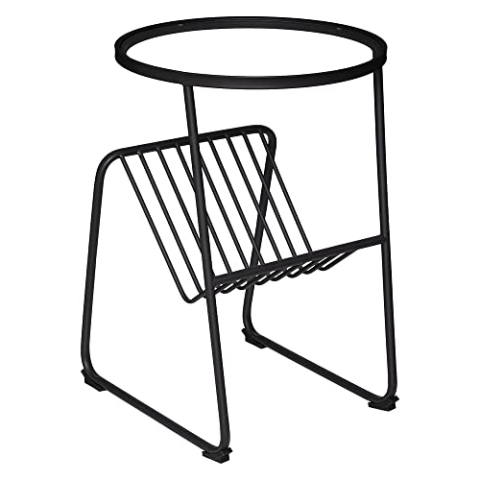 ATMOSPHERA CREATEUR D'INTERIEUR ATM-185699 Atmosphera Kaffeetisch und Zeitschriftenständer aus Metall, Schwarz und Glasoberfläche, Durchmesser 46 cm, cm