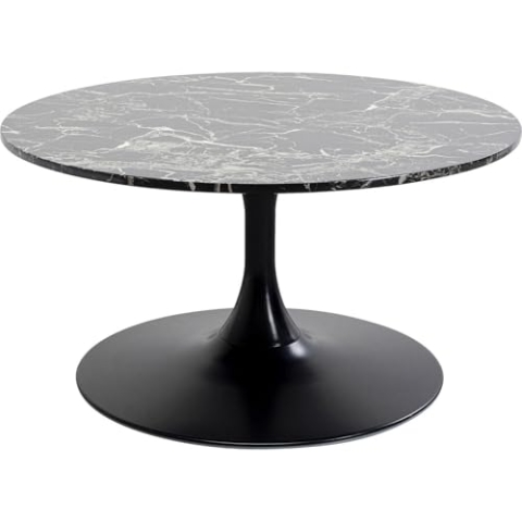 Kare Design Couchtisch Schickeria Marmor, Schwarz, 80cm Durchmesser, Wohnzimmertisch, Stahlgestell, Tischplatte aus Holz Marmor-Optik, Wohnzimmer, Rund, 42x80x80 cm (H/B/T)