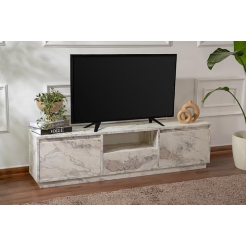 Stylish and Sturdy TV Stand, Freesia Marble, 160 x 42 x 18 | 100% Melamine Coated Particle Board, Thickness:18 mm | Perfect for Modern Home Office & Study Spaces, Elegant and Functional Design