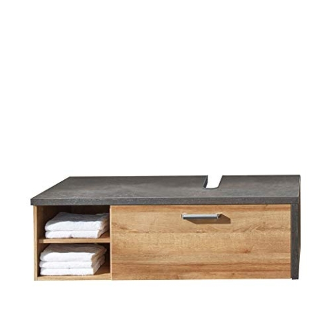 trendteam smart living - Waschbeckenunterschrank Unterschrank - Badezimmer - Bay - Aufbaumaß (BxHxT) 123 x 39 x 53 cm - Farbe Beton dunkel mit Eiche Riviera Honig - 169333128