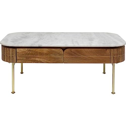 Kare Design Couchtisch Grace, Weiß/Braun, Wohnzimmertisch, Beistelltisch, Massivholz Korpus, Marmor Nutzfläche, 45x110x60 cm (H/B/T)