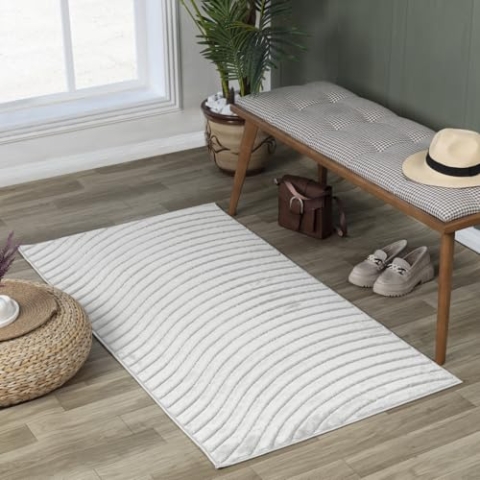Livabliss Outdoor Teppich wetterfest, Chicago - In und Outdoor Teppich für Balkon 80x150 cm, Terrasse, Garten, Küche - Outdoor Teppich Boho Style, Teppich für draußen - Teppich Weiß