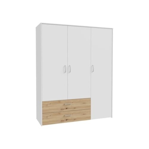 FORTE SMARTROOM Eckkleiderschrank 90 100, Moderner Kleiderschrank, 1-türig, Drehtürenschrank, weißer Schrank, folierter Holzwerkstoff, Weiß, 94,1 cm breit x 215 cm hoch x 94,1 cm tief