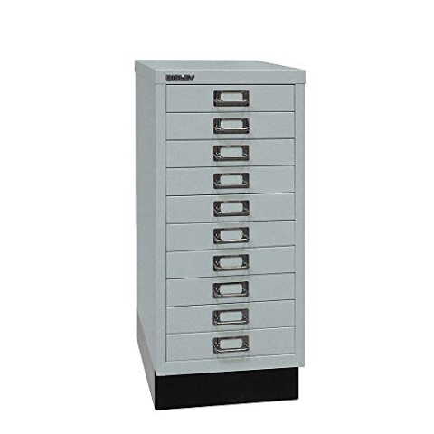 BISLEY MultiDrawer, 29er Serie mit Sockel, DIN A4, 10 Schubladen, Metall, 355 Silber, 38 x 27.9 x 67 cm