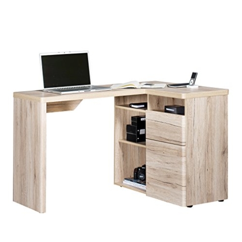 Jahnke CU-Libre 130 E Sanremo Ei hell Eckschreibtisch, E1 Spanplatte, Dekorbeschichtung, Metall, Sanremo Eiche hell nachbildung, 111.7 x 90 x 76.2 cm