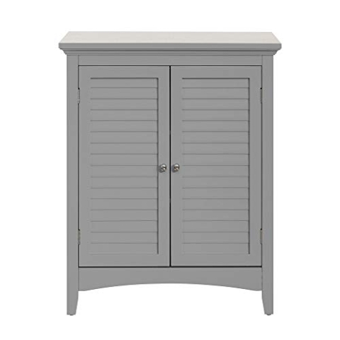 Teamson Home Glancy Wooden Badezimmerbodenschrank & Verschluss Türen Grau ELG-641 mit verstellbaren Regalen