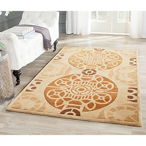 SAFAVIEH Modern Teppich für Wohnzimmer, Esszimmer, Schlafzimmer - Capri Collection, Kurzer Flor, Gold und Multi, 122 X 183 cm