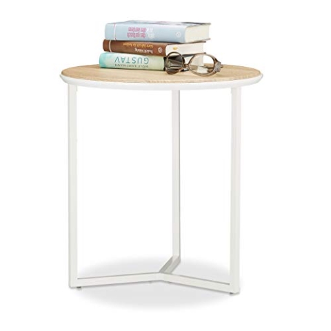 Relaxdays Beistelltisch Holz, natürlicher Look, Holz-Optik (Eiche), weißes Gestell, Couchtisch, HBT: 48x45x45 cm, natur