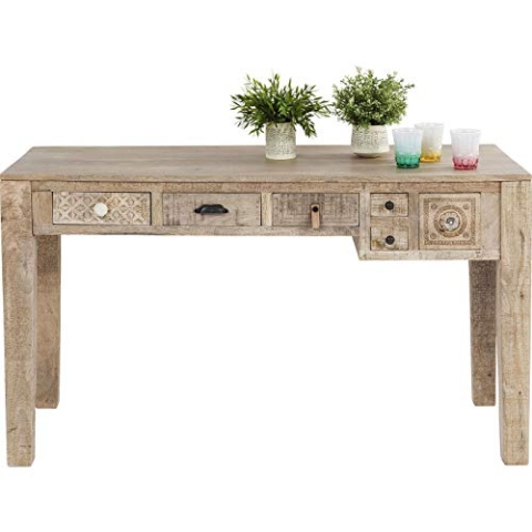 Kare Design Schreibtisch Puro, 135x60 cm, Massivholz, Holztisch, Handgearbeitet, mit 5 Schubladen, Home Office, Wohnzimmer