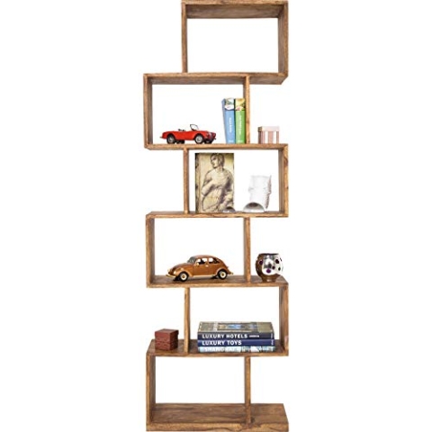 Kare Design Regal Authentico Zick Zack, Braun, Bücherregal, Sheeshamholz, 180x60x30 cm (H/B/T)