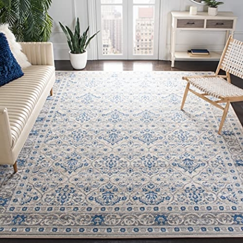 SAFAVIEH Traditionell Teppich für Wohnzimmer, Esszimmer, Schlafzimmer - Brentwood Collection, Kurzer Flor, Hellgrau und Blau, 91 X 152 cm