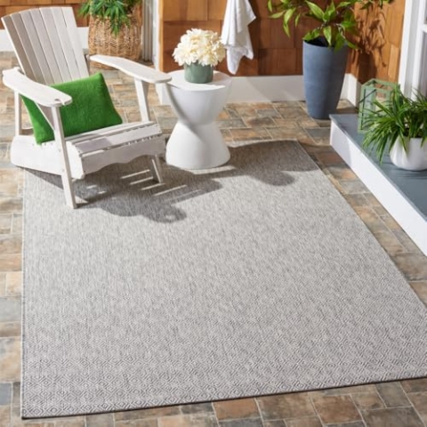 SAFAVIEH Zeitgenössische Teppich für Drinnen & Draussen - Courtyard Collection, Kurzer Flor, Grau und Grau, 122 X 170 cm
