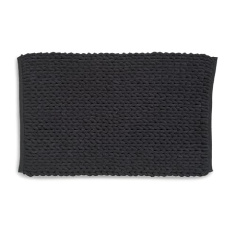 kela Badematte rutschfest 60 x 100 x 2 cm Marie, Badezimmerteppich schwarz, waschbar, recyceltes Polyester & Baumwolle, Badvorleger in Strickstruktur