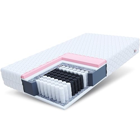 FDM VERO MAX Taschenfederkernmatratze 120 x 200 cm 7-Zonen Matratze Härtegrad H2/H3 (Mittelweich/Mittelhart) 25 cm Höhe Thermoplastischer Visco-Schaum Zweiseitig Bezug Abnehmbar Waschbar