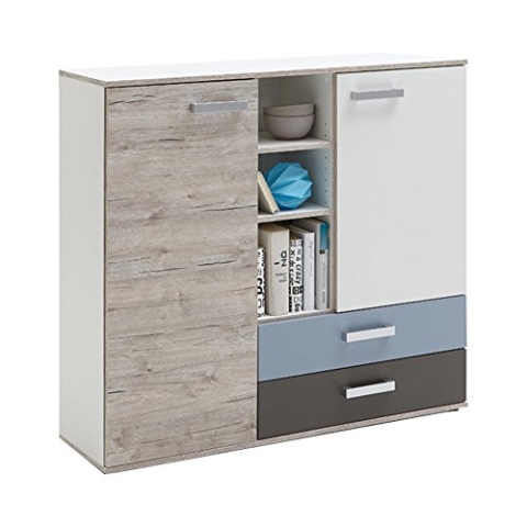FMD Möbel, 814-004E Nona 4 Highboard, Spanplatte, Sandeiche/farbig , Maße 117.0 x 104.0 x 33.0 cm (BHT)
