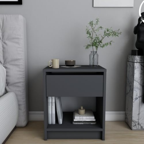 Hanah Home Scandinavian Nightstand, Anthracite, 44.6 x 35.9 x 52.8 cm | 100% Melamine Coated Particle Board, 18 mm Thick | Stylish & Functional for Modern Bedrooms