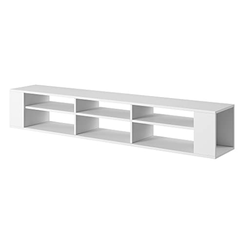 Selsey Weri - TV-Board hängend mit 6 offenen Fächern, minimalistisch, 175 cm breit (Weiß)
