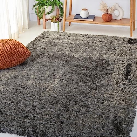 SAFAVIEH Zottelig Teppich für Wohnzimmer, Esszimmer, Schlafzimmer - Paris Shag Collection, Hoher Flor, Titan, 152 X 244 cm