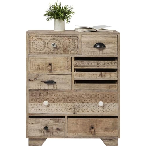 Kare Design Bank Puro, Esszimmerbank verziert mit handgeschnitzten Ornamenten, Hellbraun, 45 x 140 x 40 cm (H/B/T)