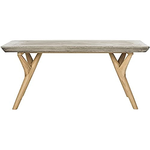 SAFAVIEH Outdoor with Concrete Coffe Table with Wood Legs, in Dark Grey