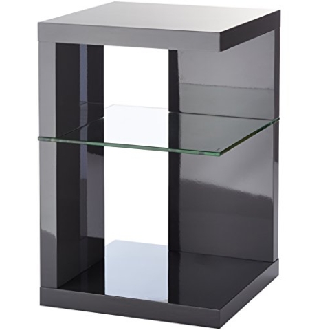M2 Kollektion Beistelltisch/Nachttisch Domingo, 40x40x60 cm I Anthrazit Hochglanz I Klarglas-Ablage I Modern & Elegant