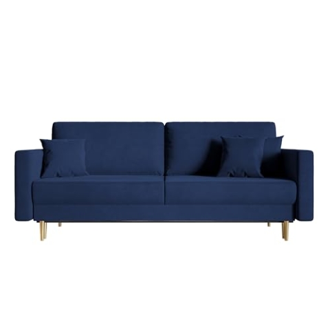Selsey Valico- Schlafsofa für 3 Personen mit Schlaffunktion, 230 cm, Blau Velvet
