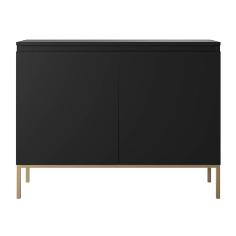Selsey Kommode Schrank Aufbewahrungsschrank 100 cm 2 Türen 4 Fächer Schwarz Goldene Beine Bemmi