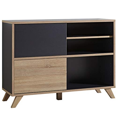 Germania 4060-161 Schiebetürregal GW-Helsinki in Anthrazit/Sonoma-Eiche-Nachbildung, 120 x 92 x 40 cm (BxHxT)