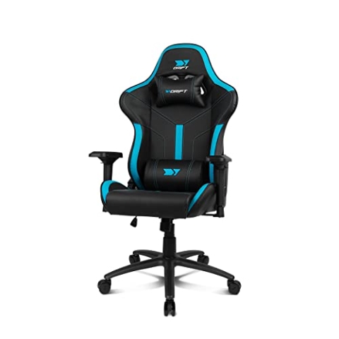 DRIFT GAMING Chair DR350 -DR350BL - Gaming Chair, Kunstleder, 4D-Armlehnen, geräuscharme Rollen, Klasse 4 Kolben, Neigung, Lenden-/Nackenpolster, Farbe schwarz/blau
