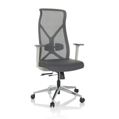 hjh OFFICE Profi Bürostuhl AZURRO White Stoff Drehstuhl ergonomisch, Netzrücken, Flexible Lordosenstütze, Grau, 751015