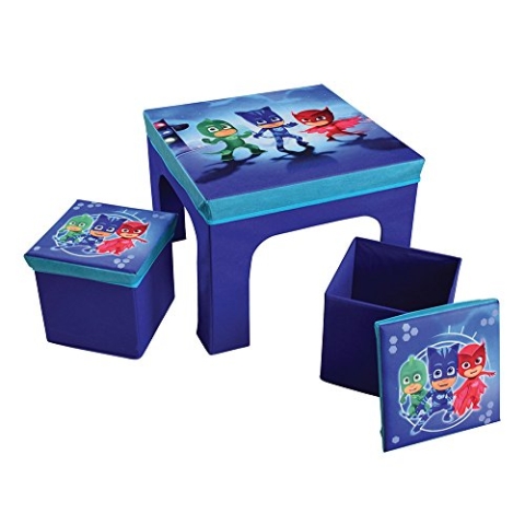 FUN HOUSE pyjamsques Tisch mit 2 Barhocker Faltbare Aufbewahrungsbox für Kinder, MDF/Vlies, 52 x 52 x 15 cm